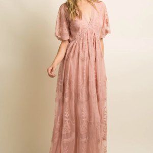 PinkBlush light pink lace maxi dress size small